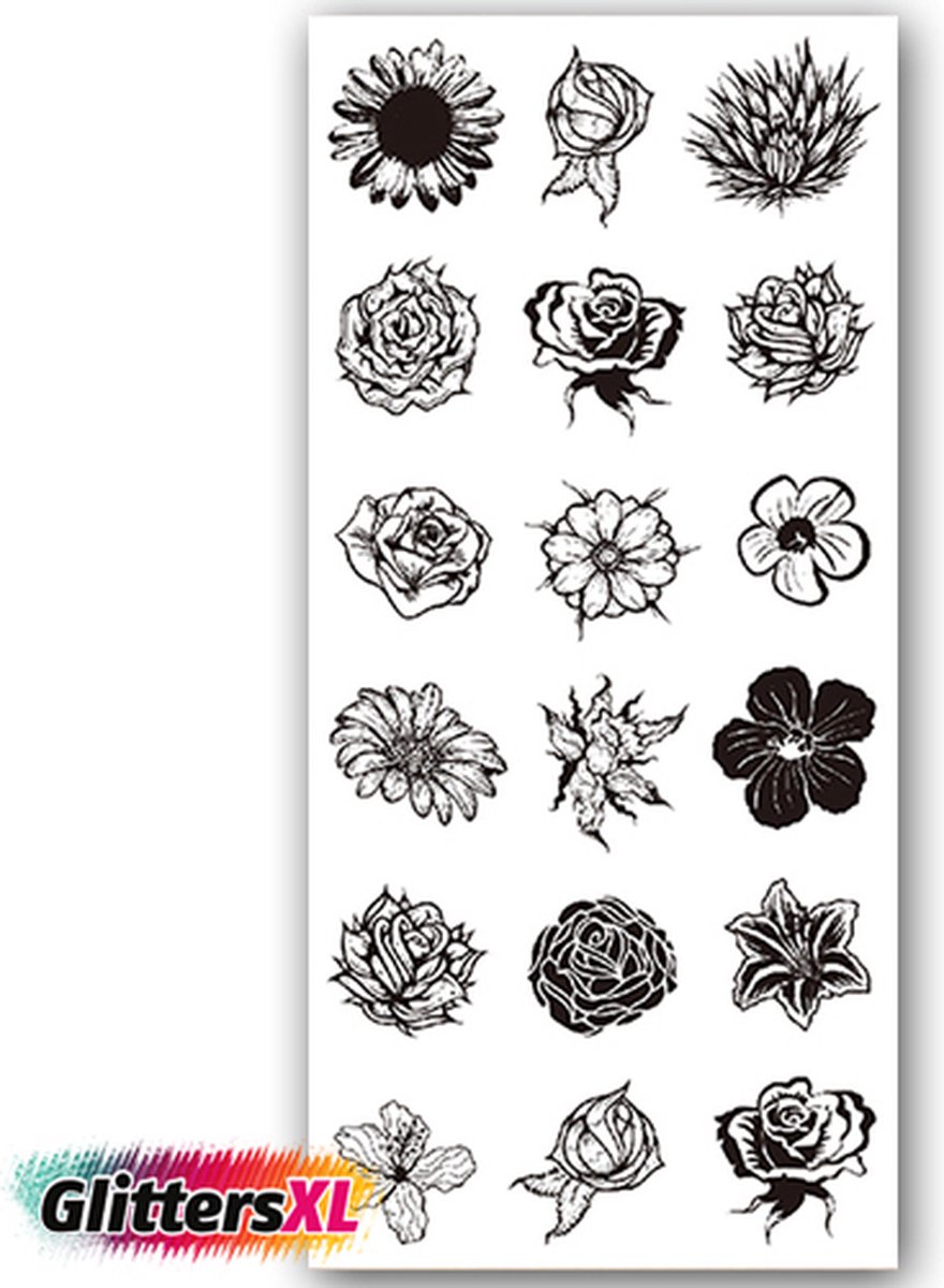 GlittersXL - Temporary Tattoo Rozen/Bloemen Roos/Bloem (19x9 cm) [Neptattoo - Tijdelijke tatoeage - Nep Fake Tattoos - Water overdraagbare festival sticker henna outfit tattoo - Glitter tattoo - Volwassenen Kinderen Jongen Meisje]